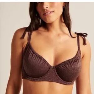 Abercrombie & Fitch Shimmery Tie-Shoulder Underwire Bra in Brown